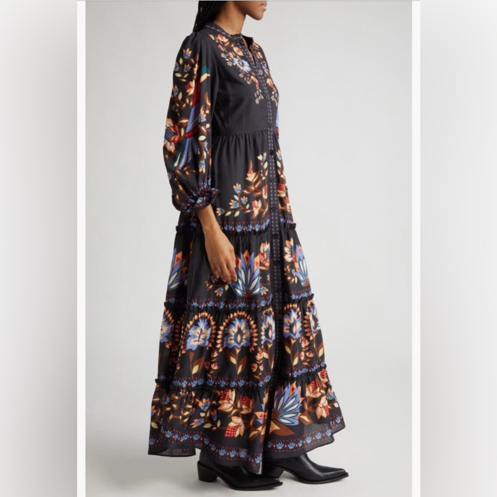 NWT $295 FARM Rio Winter Garden Floral Print Long Sleeve Dress in BLACK, XXS! - Picture 3 of 6